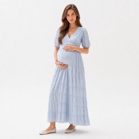Vestido Maternal Largo Azul Cielo – Cómodo, Fresco y Elegante