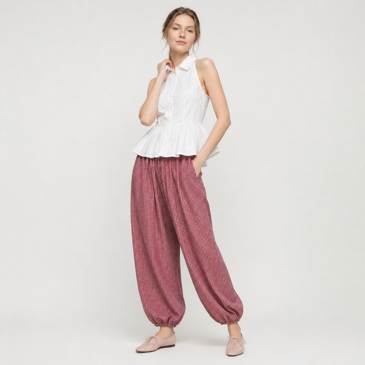 Pantalón de Cuadros  Amplio para Mujer en Tendencia en Dos Tonos
