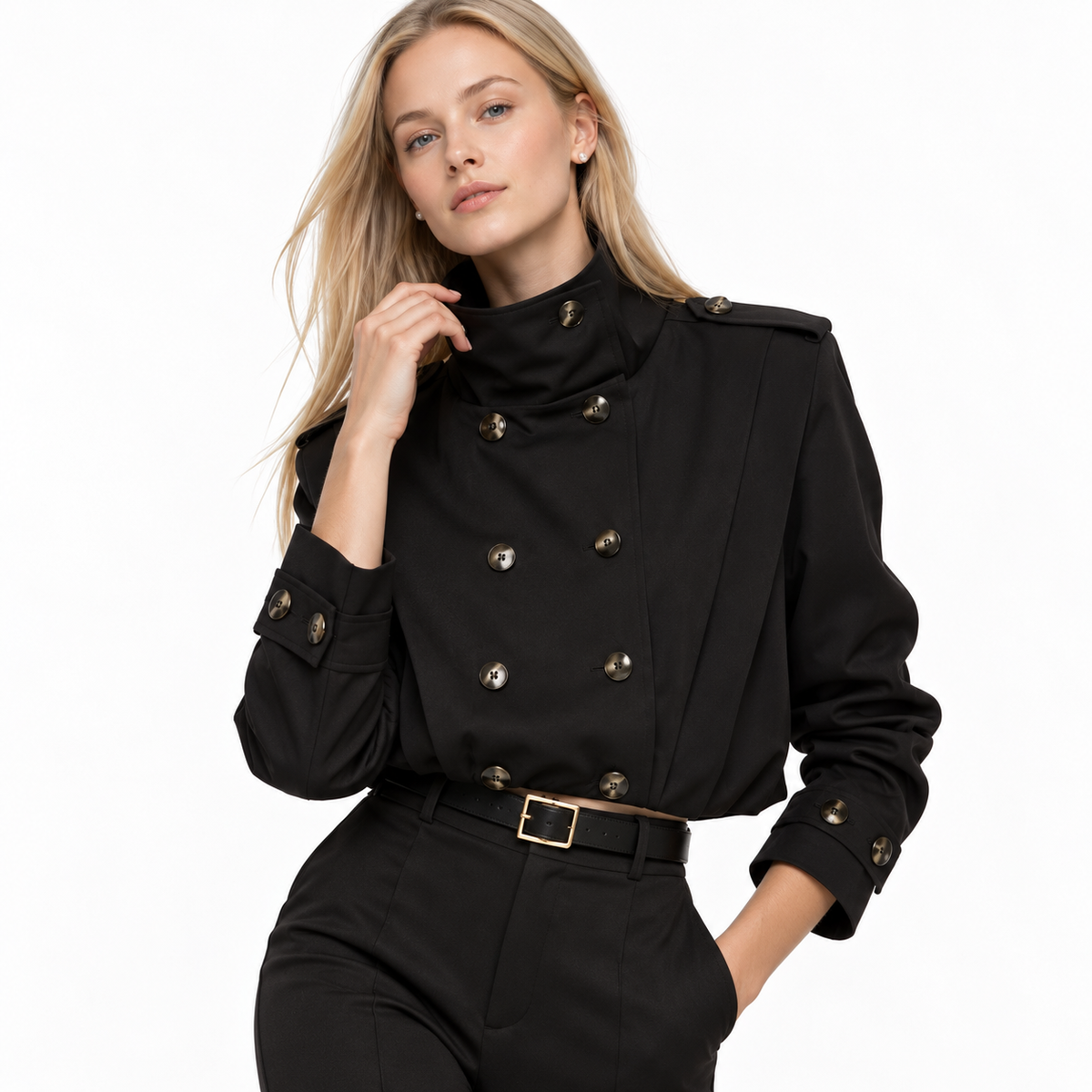 Chamarra Corta Estilo Trench – Elegancia Atemporal