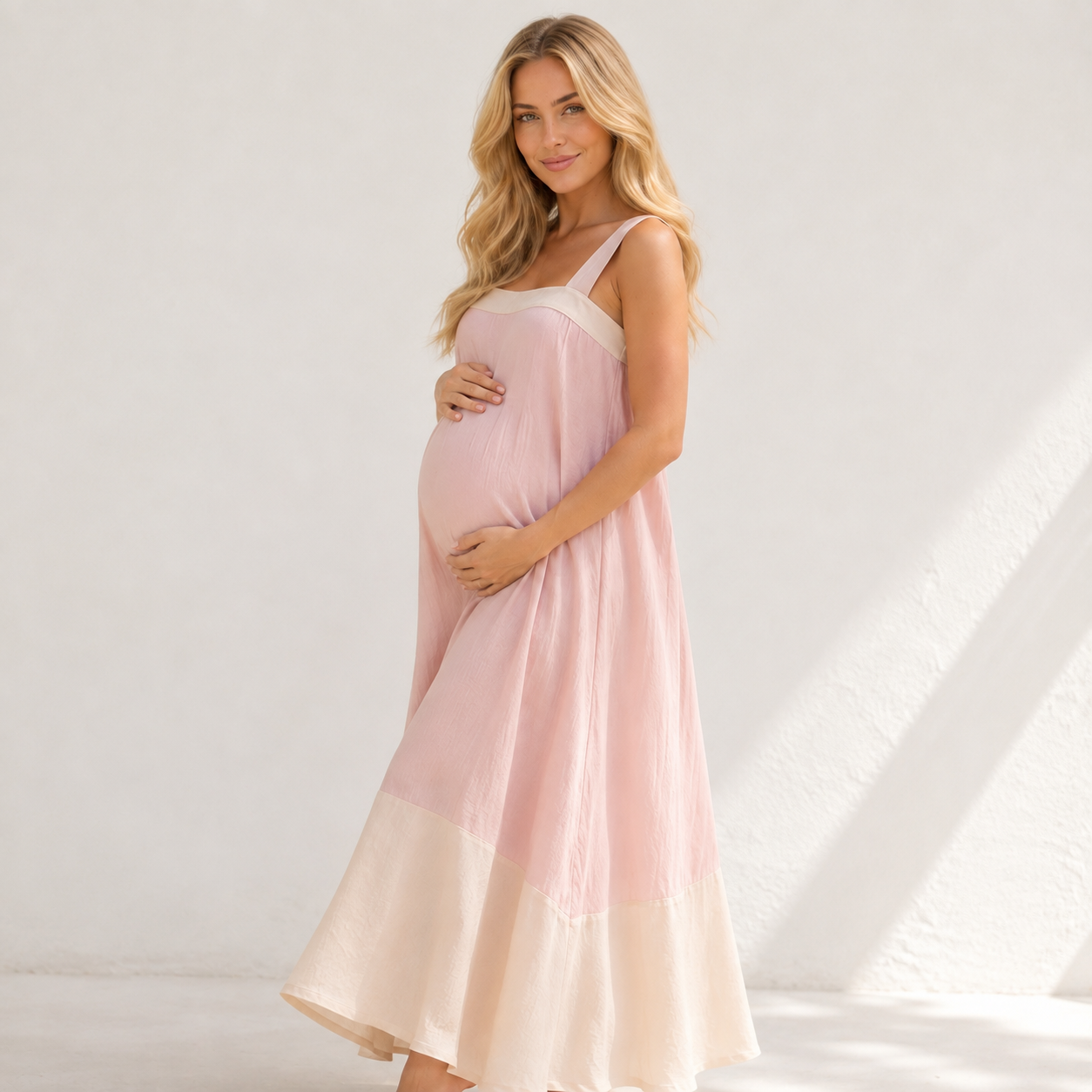 Vestido Maxi de Maternidad Rosa Cómodo y Elegante