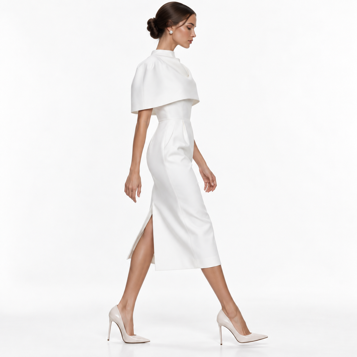 Vestido Midi Blanco de Escote Cuadrado