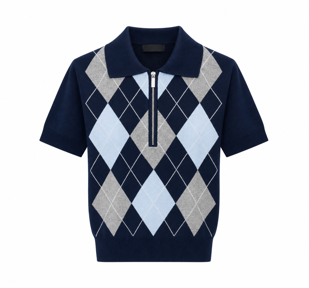 Elegante Blusa Casual De Punto Con Cierre Manga Corta Diseño De Diamantes Moda Mujer En Tendencia