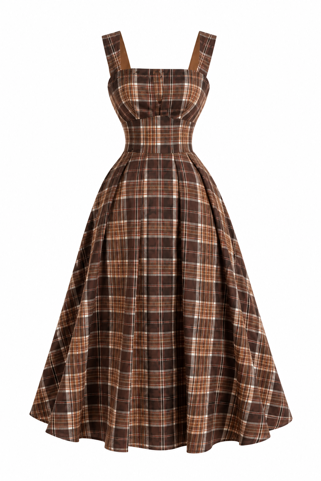 Elegante Vestido Largo Casual A Cuadros Espalda Descubierta Cintura Baja Sin Mangas Moda Mujer En Tendencia