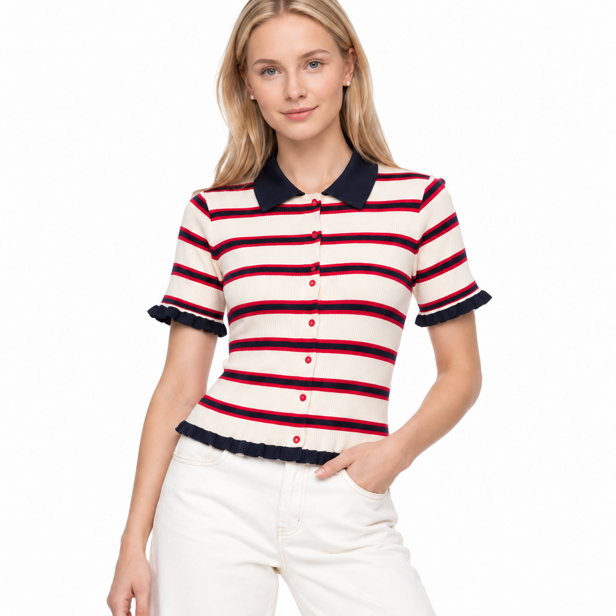Polo de Punto a Rayas con Cuello Clásico
