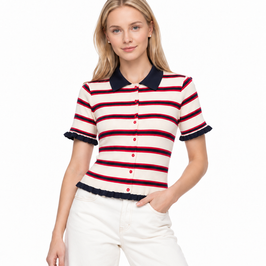 Polo de Punto a Rayas con Cuello Clásico