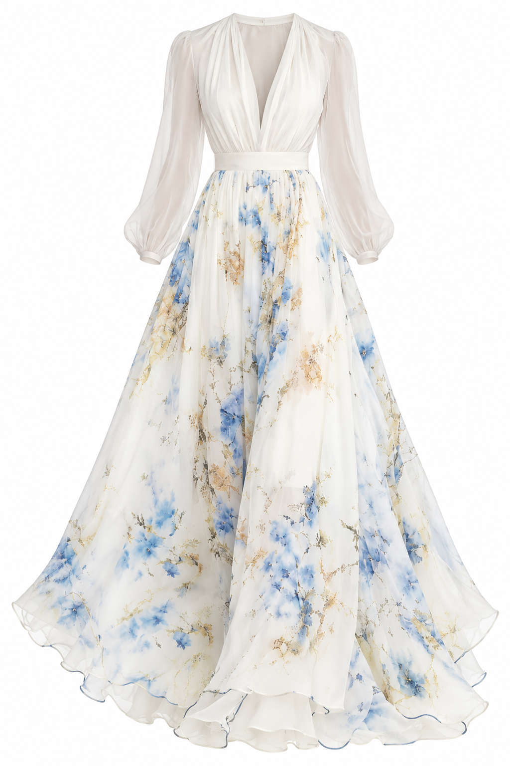 Elegante Vestido Largo Casual Formal Cuello V Manga Larga Estampado Floral Moda Mujer En Tendencia