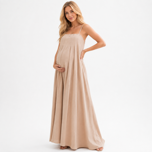 Vestido Maxi Fluido Beige Cómodo y Elegante para Mujer