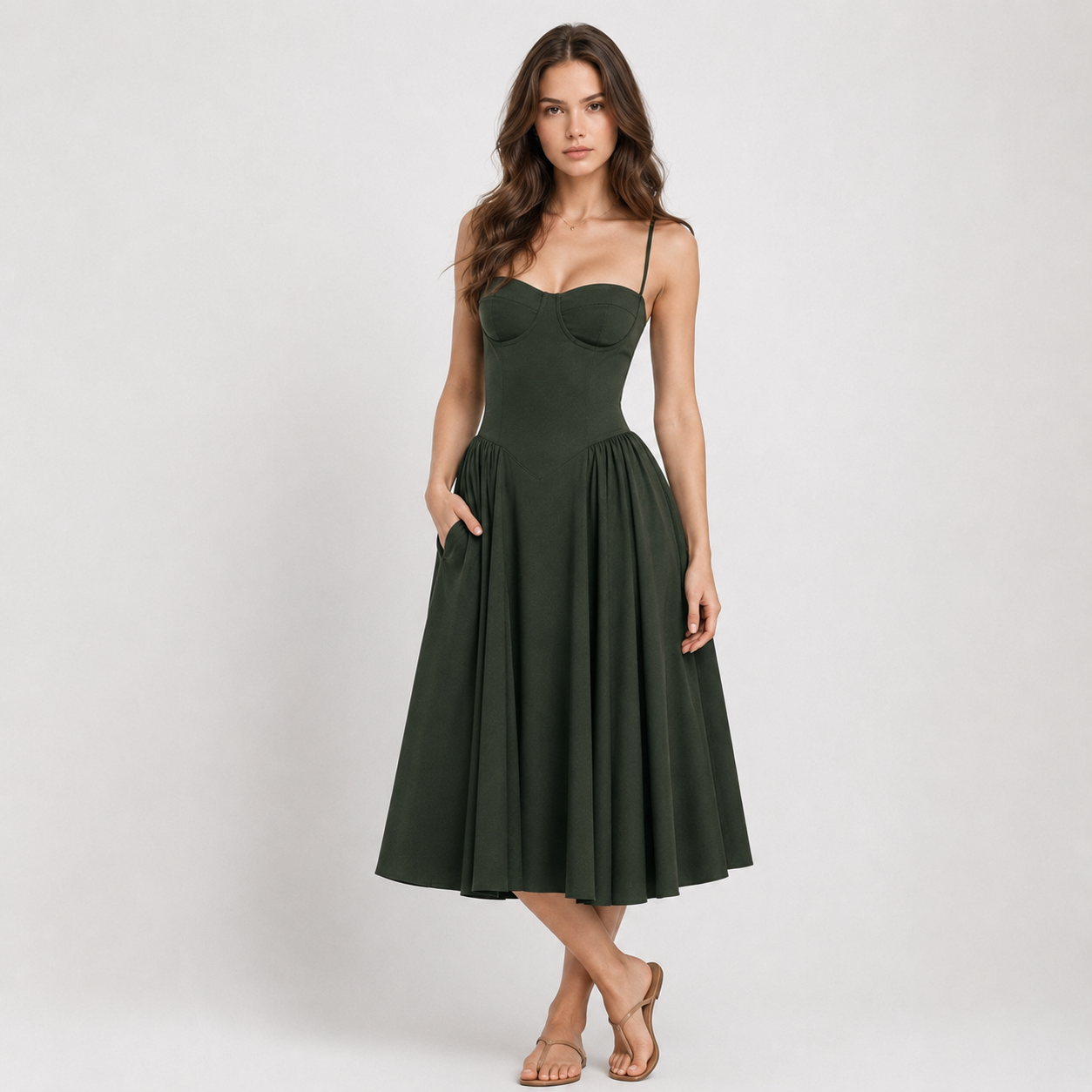 Vestido Midi con Corsé y Falda amplia para Mujer en Tendencia