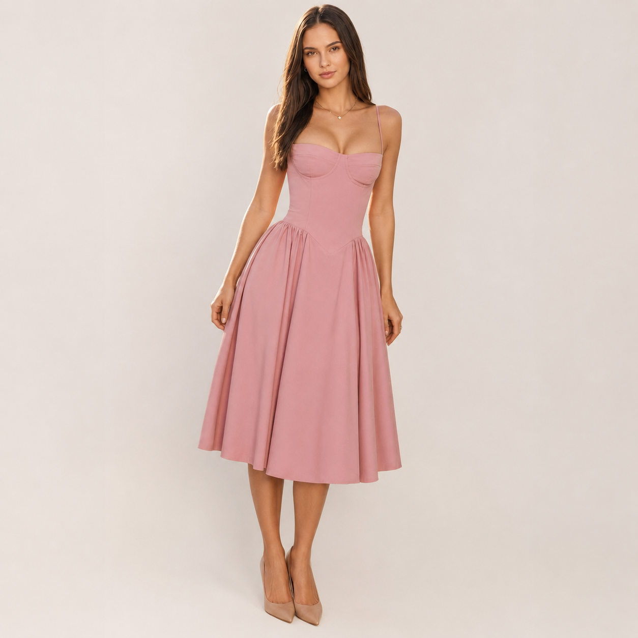 Vestido Midi con Corsé y Falda amplia para Mujer en Tendencia