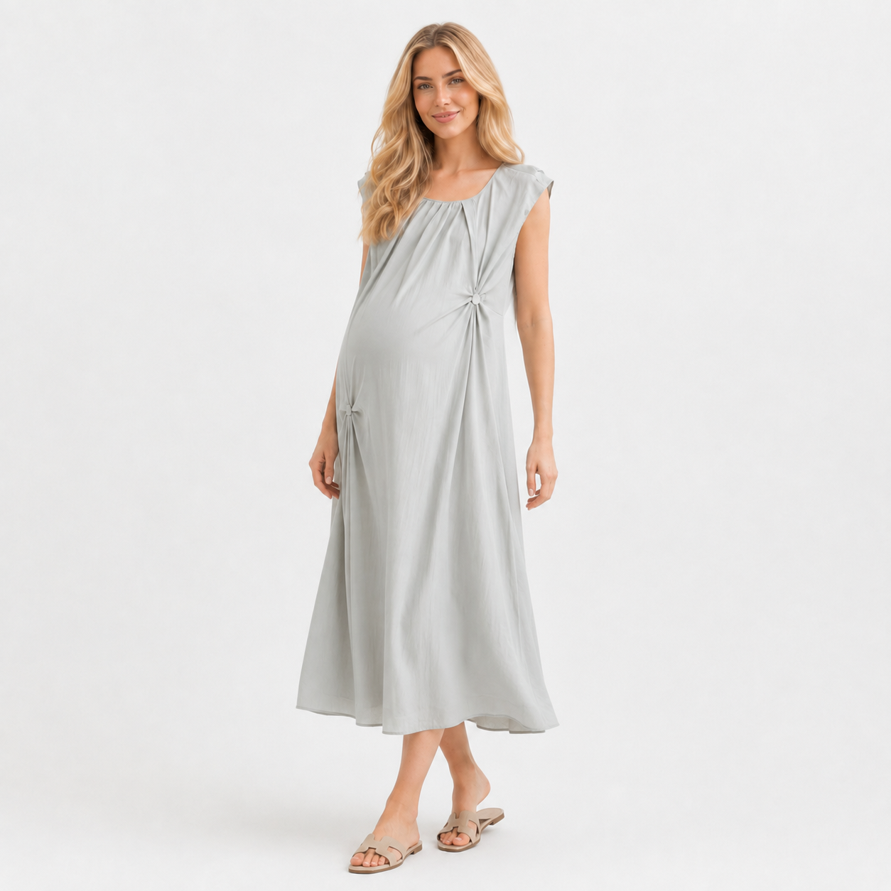 Vestido Largo de Maternidad con Detalles Drapeados
