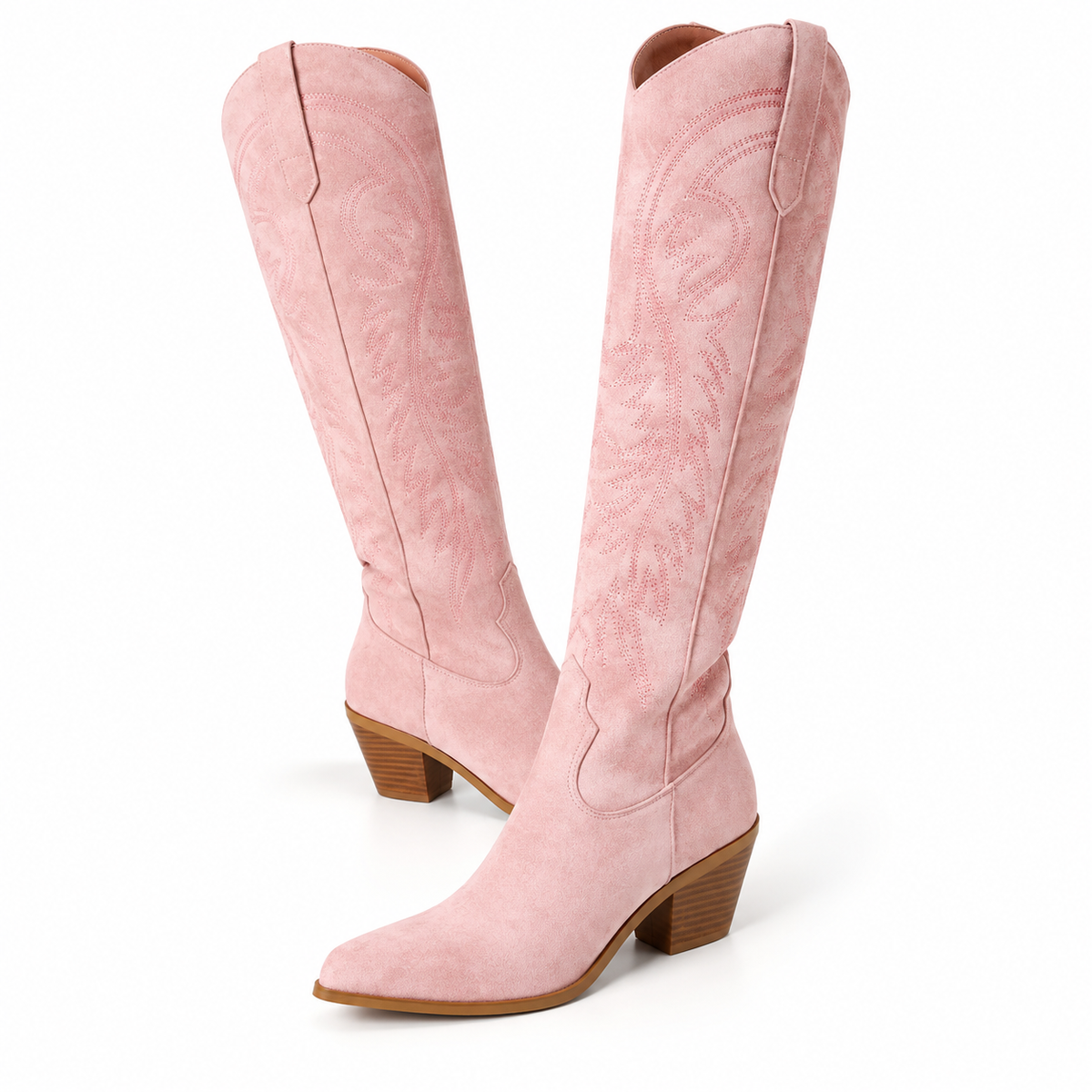 Botas Vaqueras Altas Rosa con Bordado Western