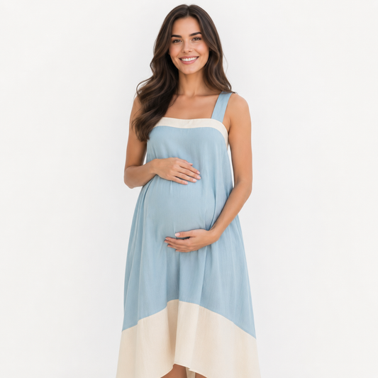 Vestido Maxi de Maternidad Azul Cielo Cómodo y Elegante