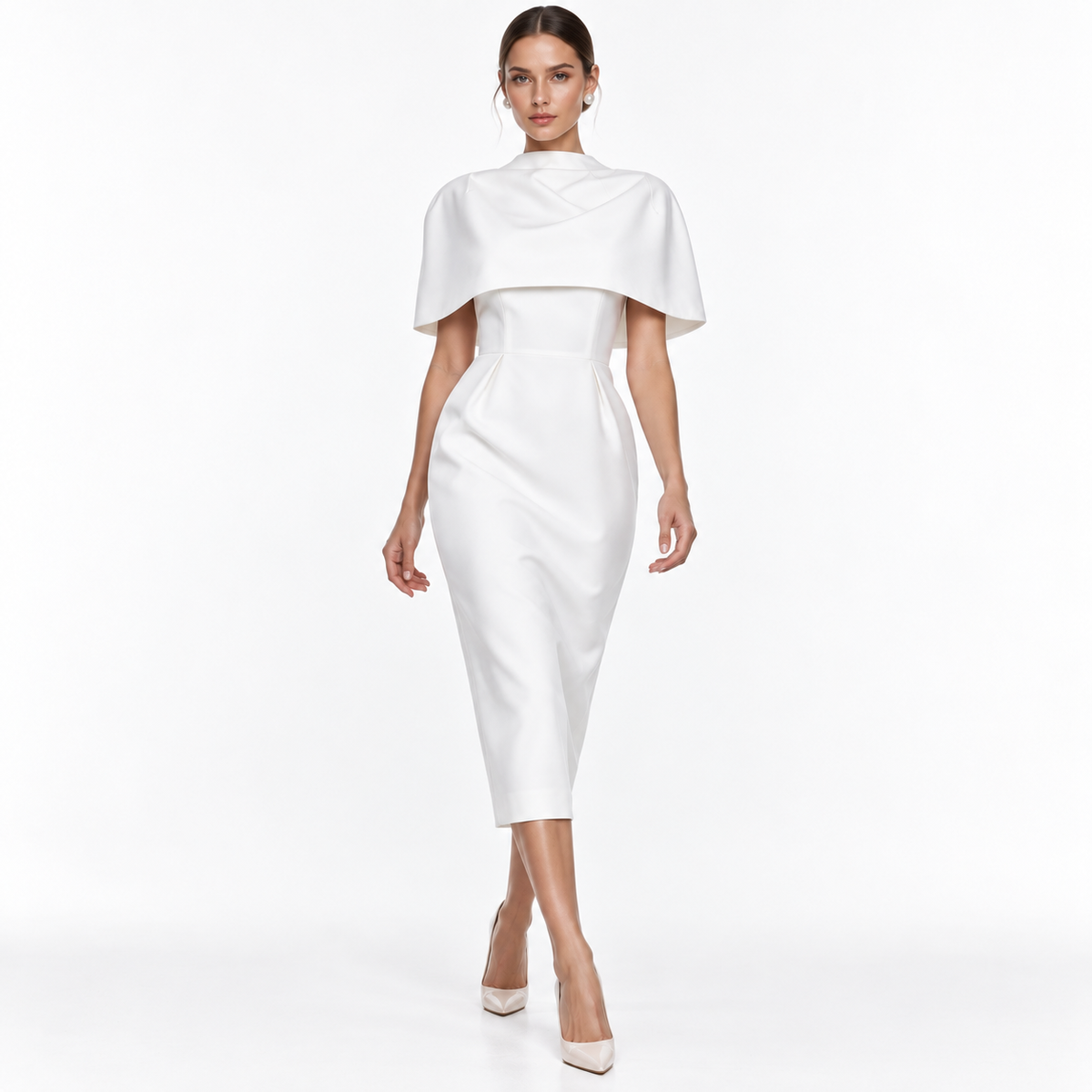 Vestido Midi Blanco de Escote Cuadrado