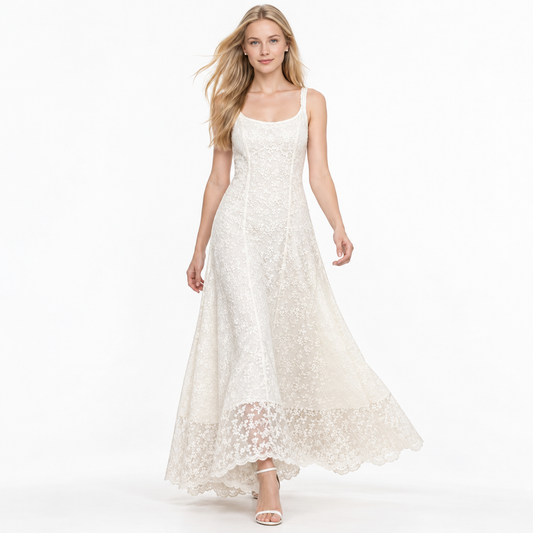 Elegante Vestido Largo De Encaje Bordado Casual Sin Mangas Tirantes Moda Mujer En Tendencia