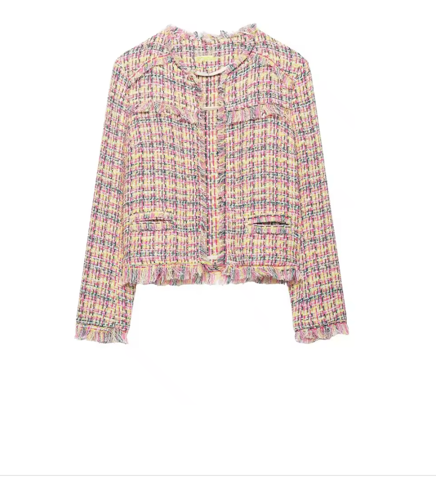 Elegante Chaqueta Corta Cuello Alto Y Plisada Manga Larga Abullonadas Moda Mujer En Tendencia