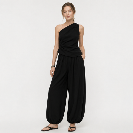 Conjunto Asimétrico de Mujer con Pantalón Amplio