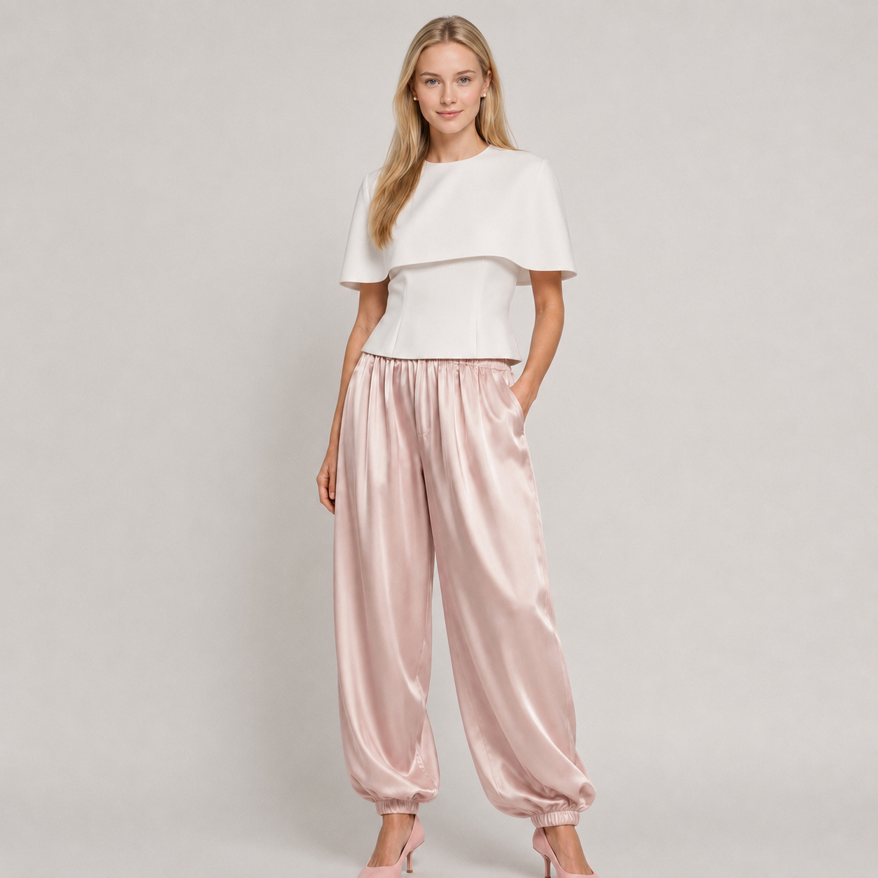 Pantalones Bombachos Holgados de Crepé Elegantes Tipo Globo para Mujer en Tendencia