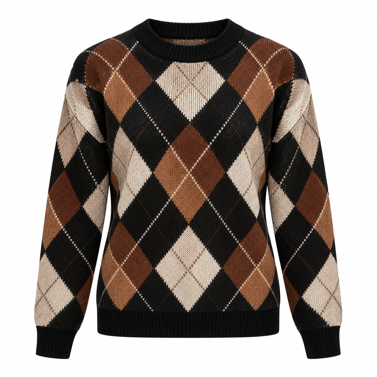Elegante Suéter Casual Cuello Redondo Enrejado Prismático  Vintage Moda Mujer En Tendencia