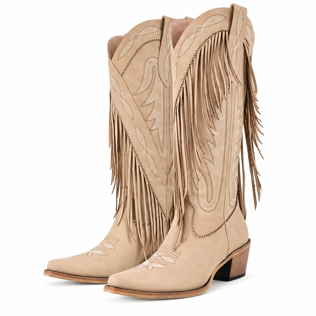 Botas Beige con Flecos Estilo Western para Mujer