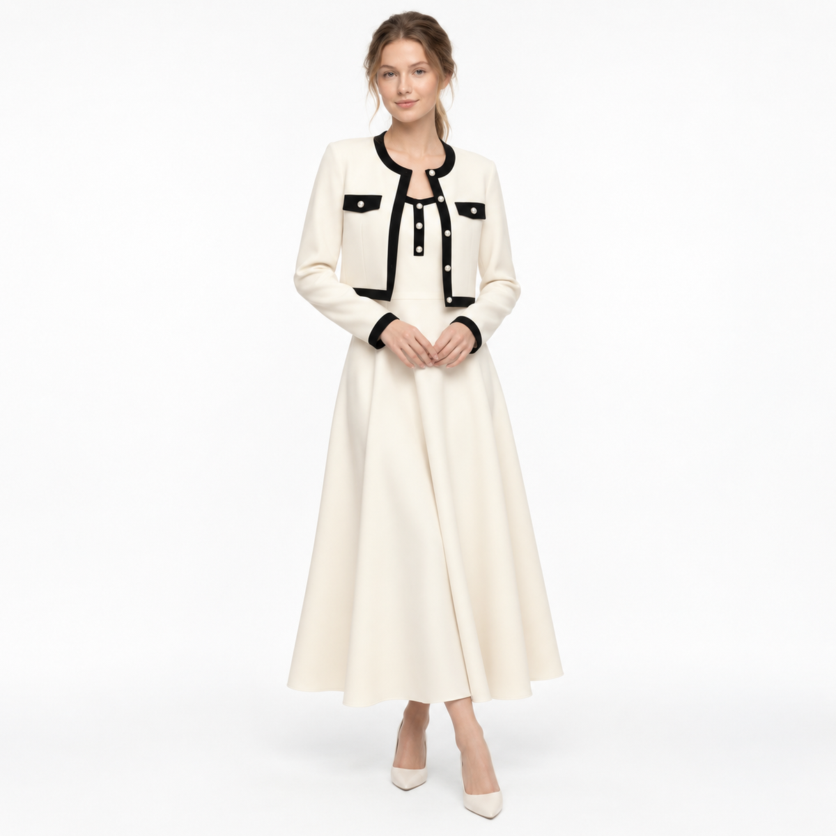 Conjunto Elegante de Vestido Largo y Saco Corto para Mujer