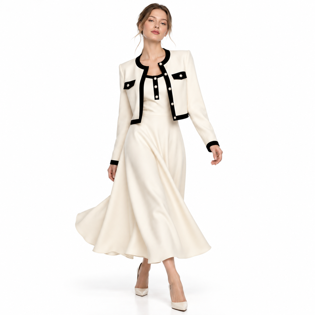 Conjunto Elegante de Vestido Largo y Saco Corto para Mujer