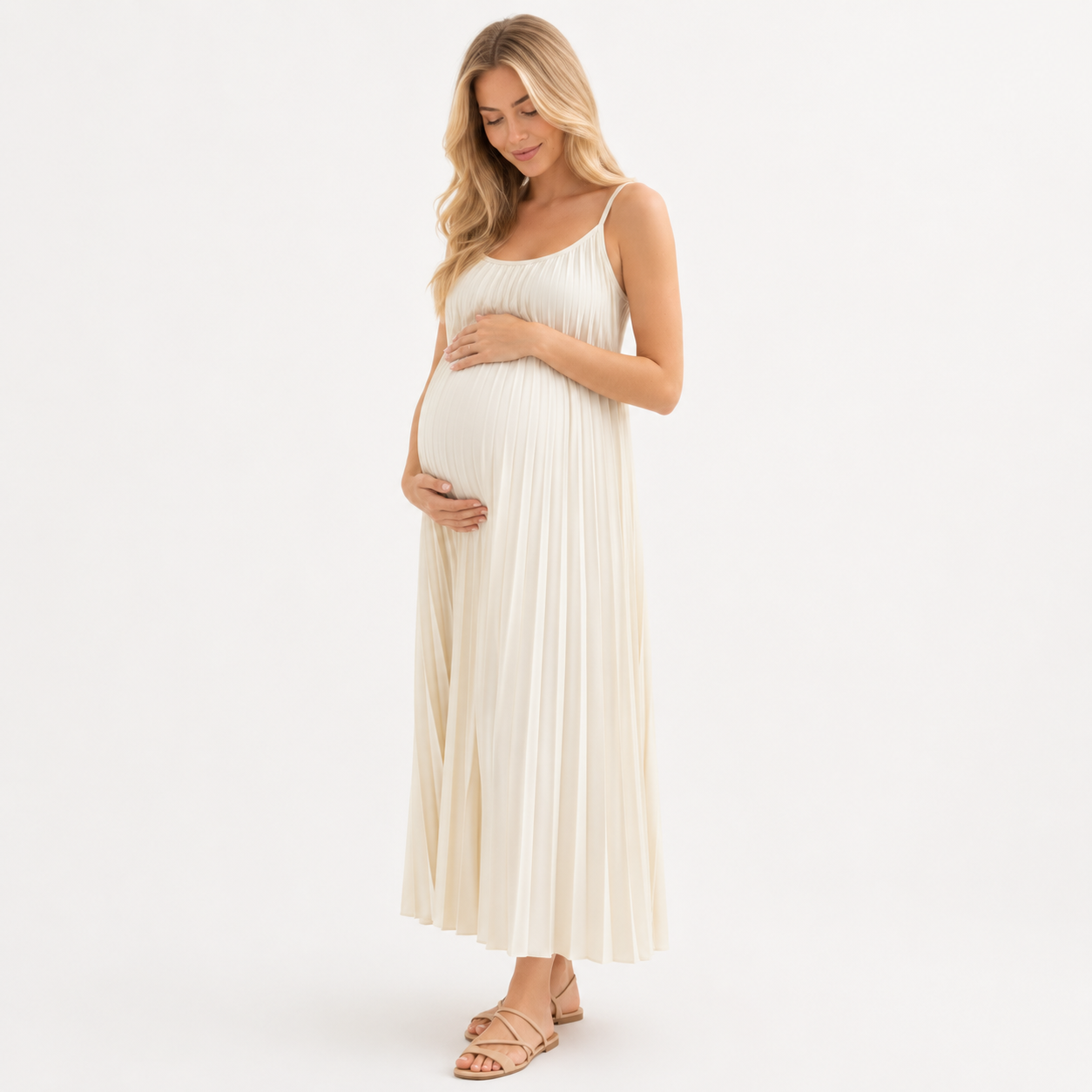Vestido de Maternidad Largo Plisado Fresco