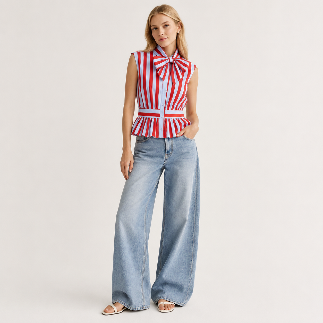 Blusa de Rayas con Moño en Tendencia