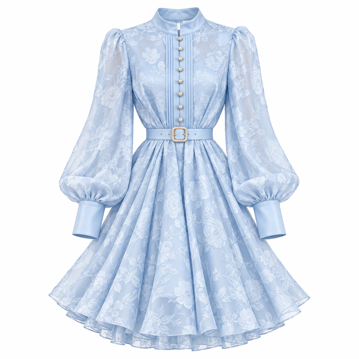 Vestido Elegante Floral con Mangas Abullonadas