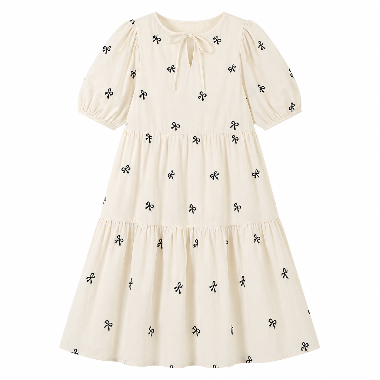 Vestido de Maternidad Juvenil con Estampado de Moños – Marfil