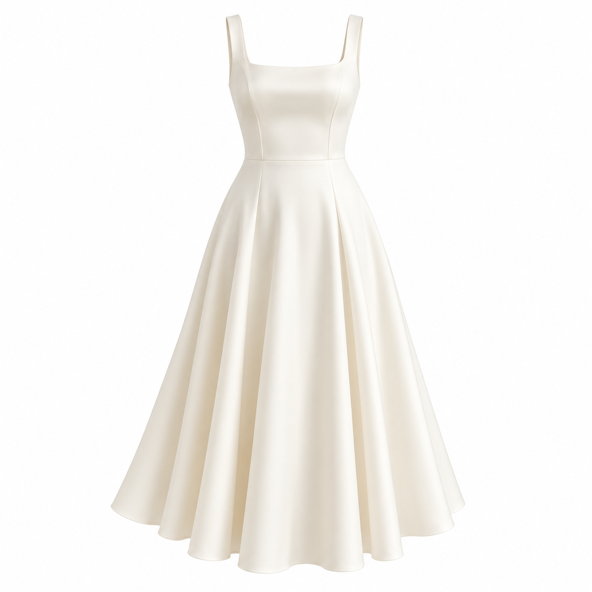 Elegante Vestido Midi Largo Cuello Cuadrado Sin Mangas Casual Formal Moda Mujer En Tendencia