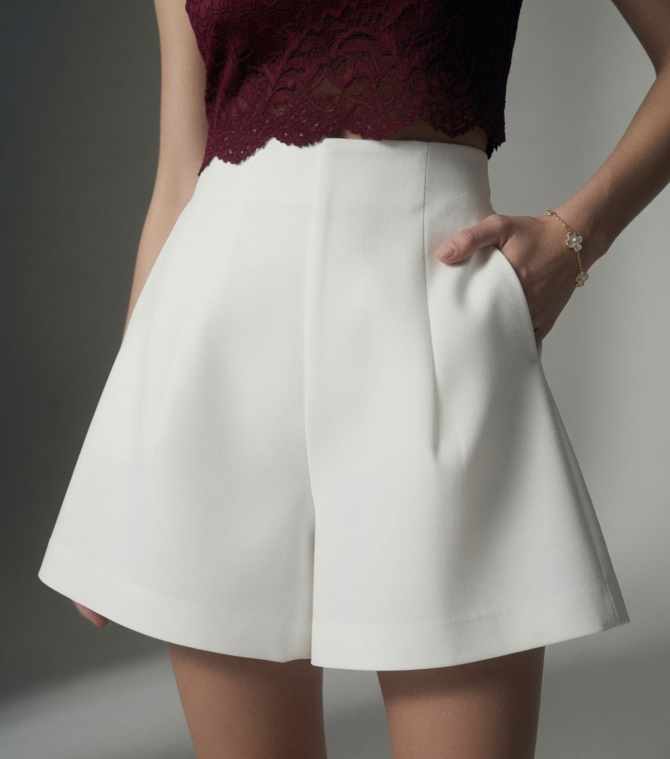 Elegante Shorts / Pantalón Corto Para Mujer Casual Cintura Alta Pierna Ancha De Gasa Moda Mujer En Tendencia 1 Tono Mas