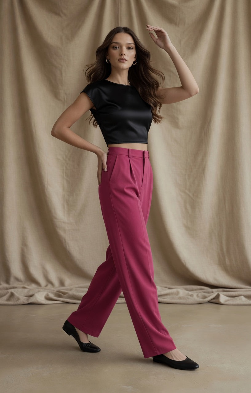 Pantalón Elegante Para Mujer Pierna Ancha Corte de Cintura Alta Casual Moda Mujer En Tendencia