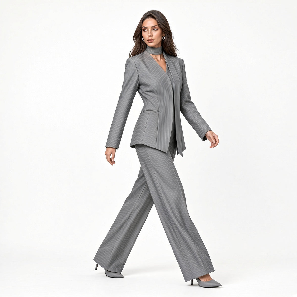 Conjunto Elegante Traje De Blazer Y Pantalón Holgado A Rayas Casual Formal Moda Mujer En Tendencia