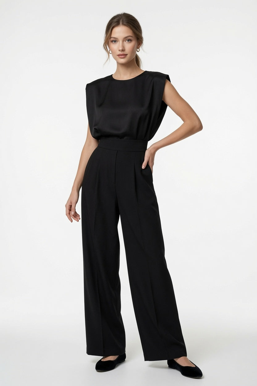 Elegante Mono De Mujer De Color Liso Con Tirantes Asimétricos y Pierna Recta Moda Mujer En Tendencia 4 Tonos Mas