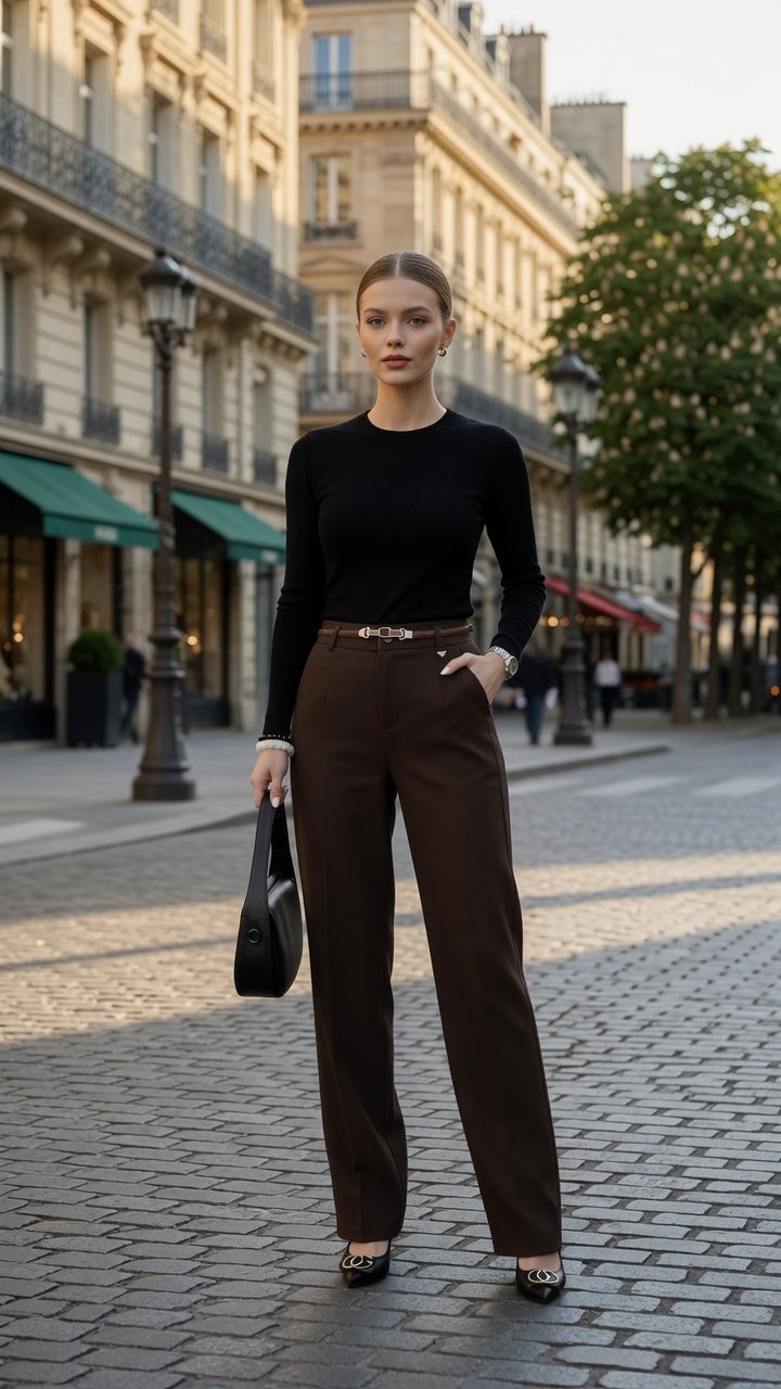 Pantalón Elegante De Traje Para Mujer Pantalones Rectos De Cintura Alta Casual Formal Moda Mujer  En Tendencia