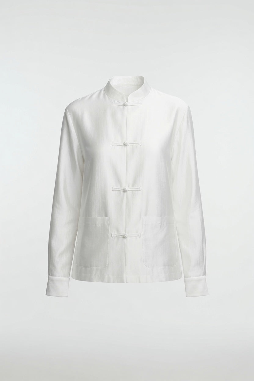Blusa De Mujer Estilo Chino Cuello Redondo Con Botones Con Nudo De Cuerda Moda Mujer En Tendencia 2 Tonos Mas