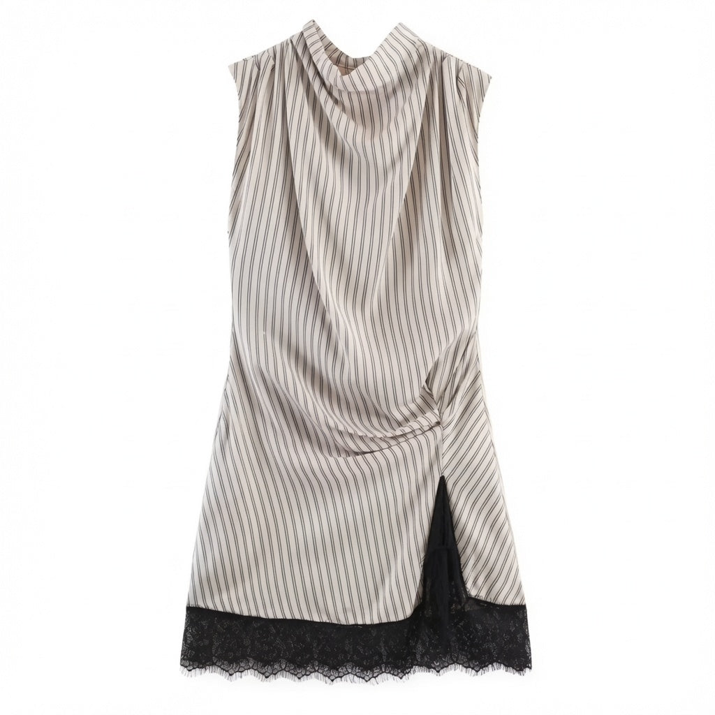 Vestido Elegante Corto Sin Mangas Cuello Alto Encajes Casual Moda Mujer En Tendencia