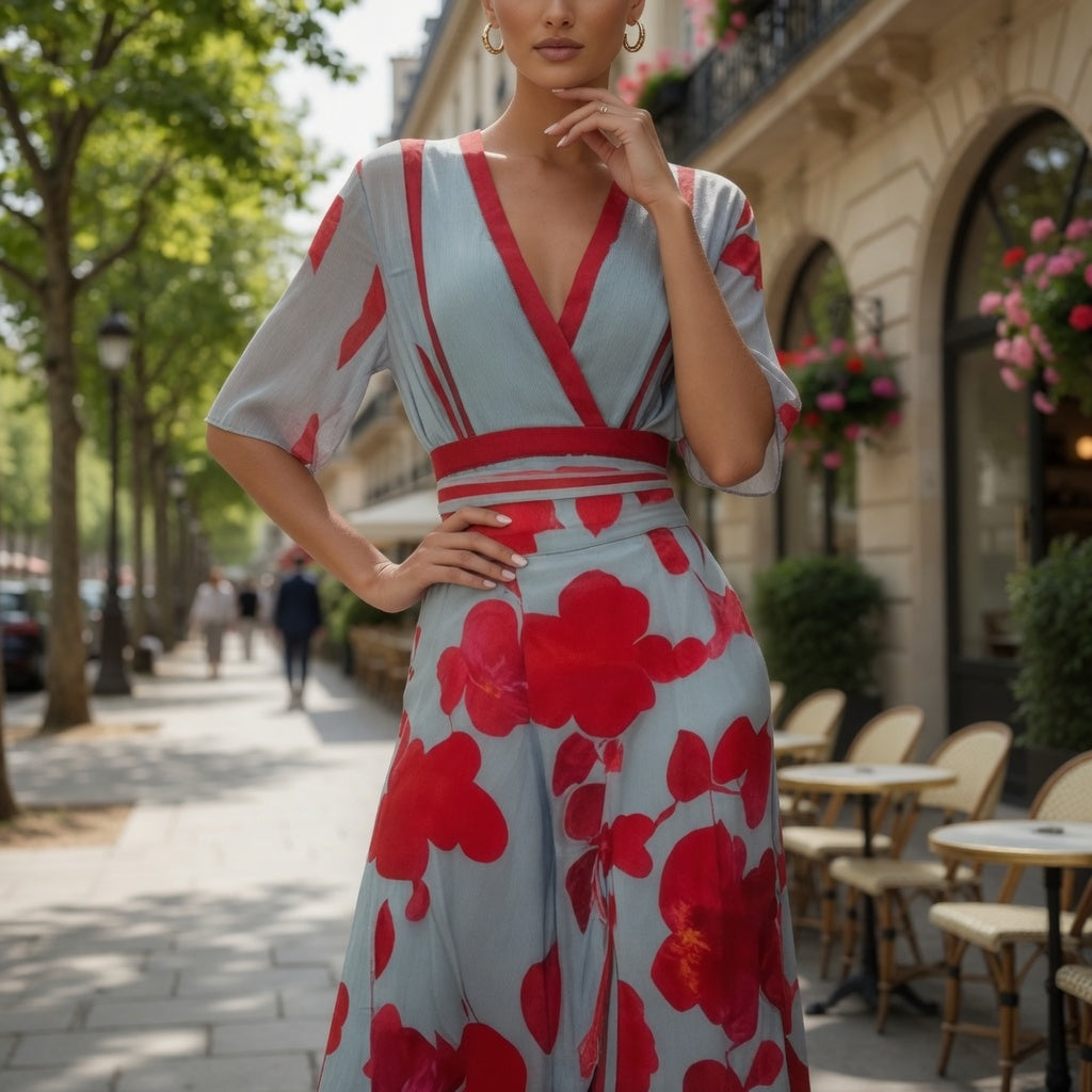 Vestido Largo Casual Formal Rojo Con Gris En Tendencia