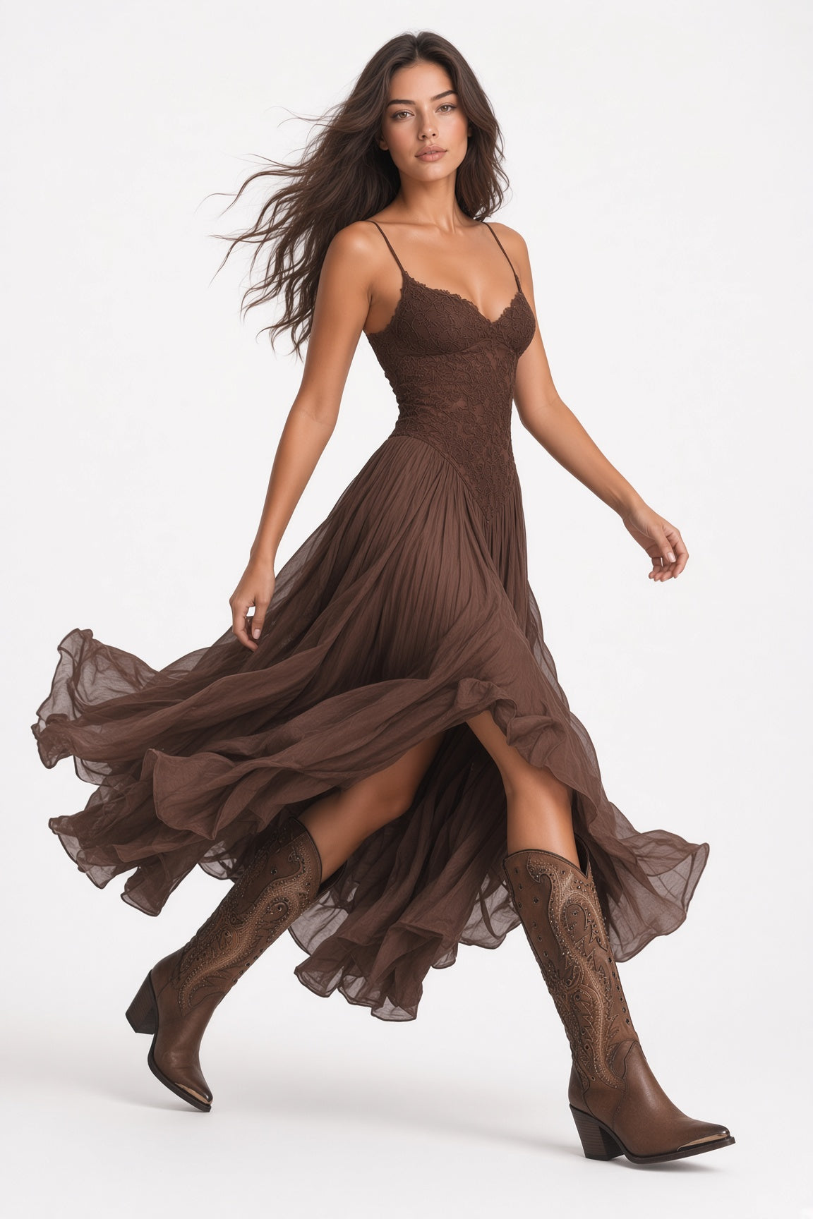 Vestido Elegante Largo Con Tirantes Fino Estampado Casual Moda Mujer En Tendencia