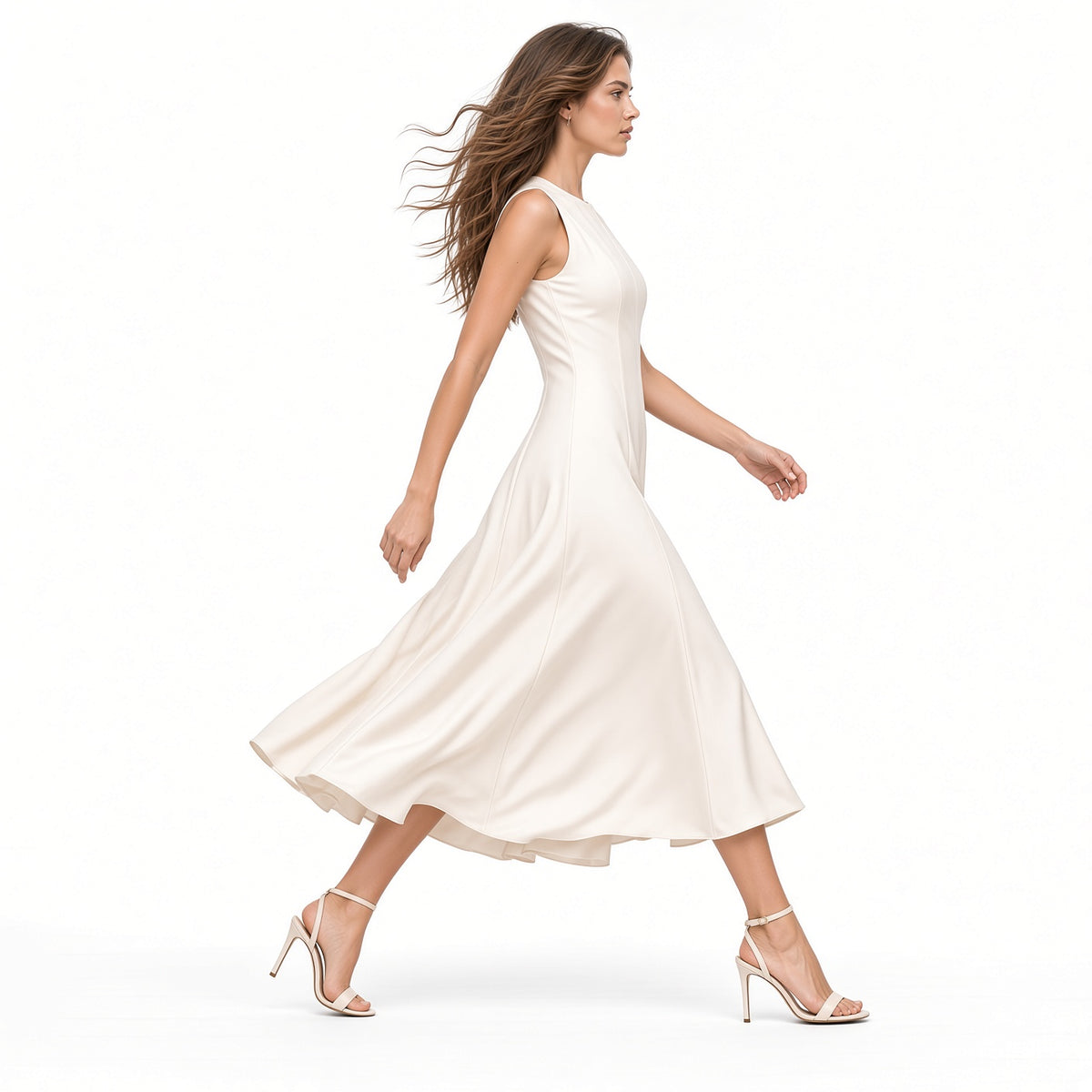 Elegante Vestido Largo Estilo Frances Cuello Redondo Sin Mangas Color Solido Moda Mujer En Tendencia