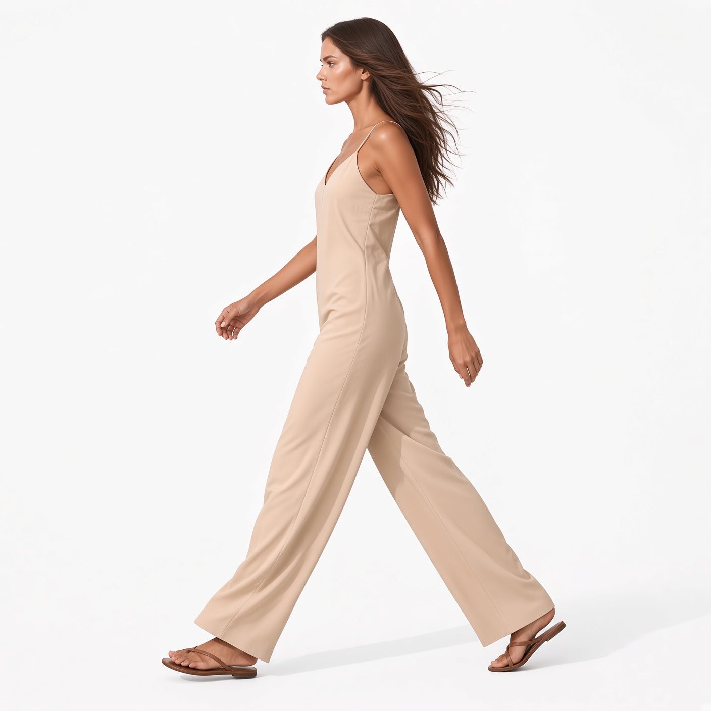 Mono Elegante Casual Con Tirantes Finos Cuello V Pierna Ancha Moda Mujer En Tendencia