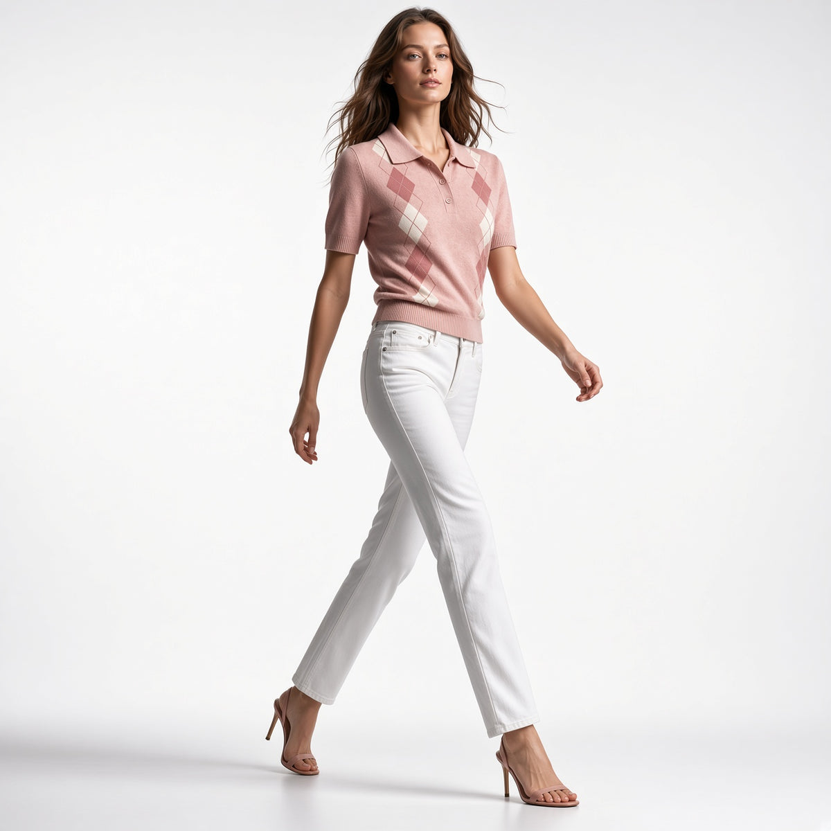 Elegante camiseta Tipo Polo De Punto De Manga Larga Con Bloques De Color Y Cuello V  Moda Mujer En Tendencia