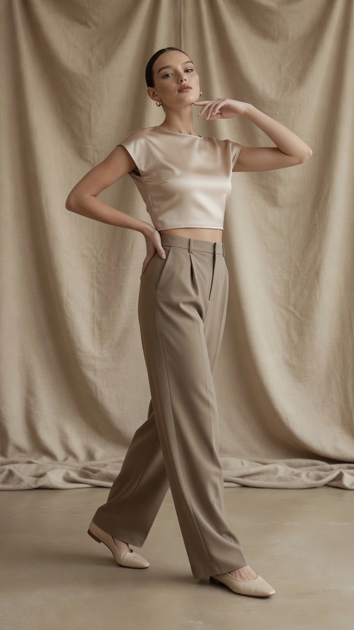 Pantalón Elegante Para Mujer Pierna Ancha Corte Recto De Cintura Alta Casual Moda En Tendencia
