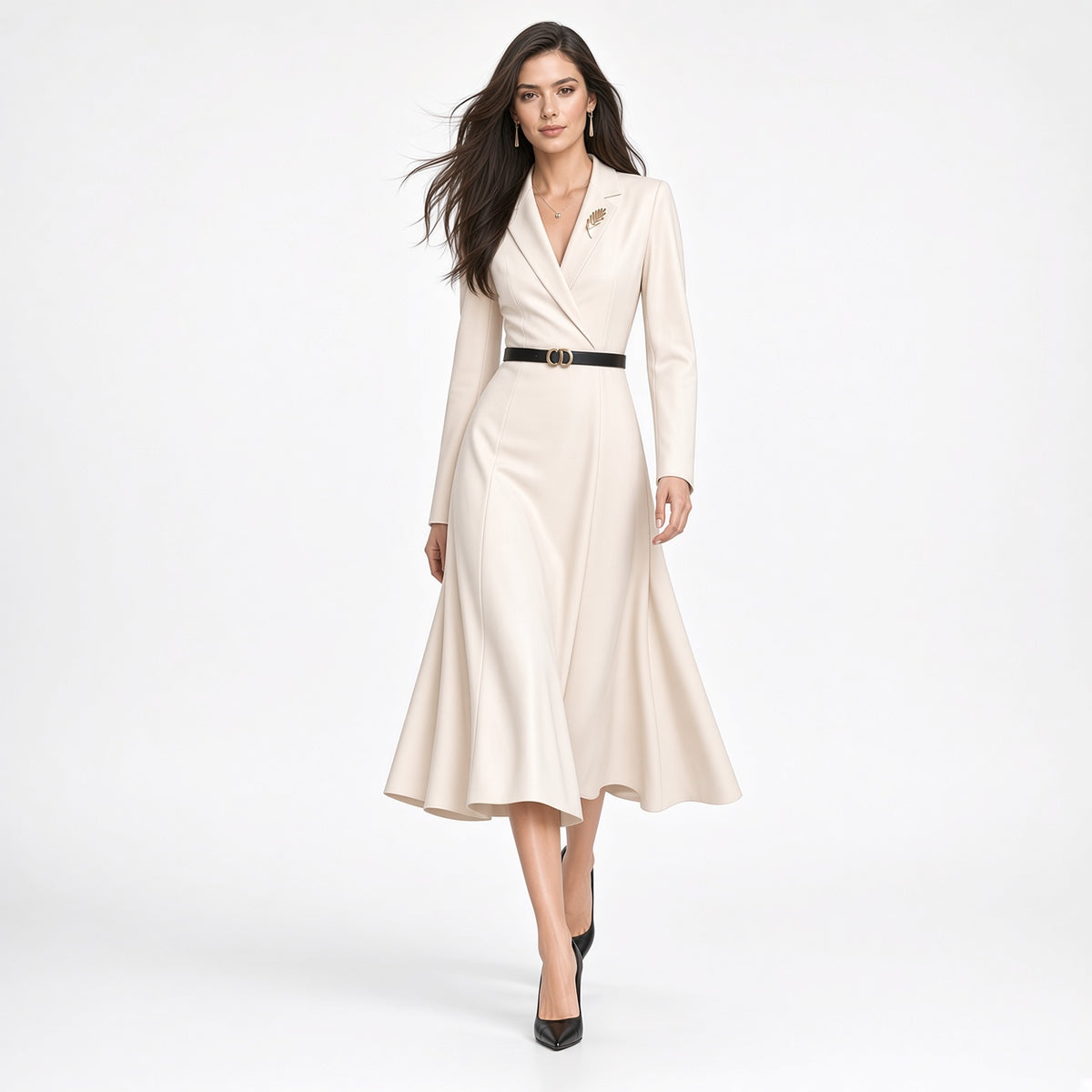 Elegante Vestido De Longitud Media Manga Larga Diseño Cintura Ajustada De Punto Casual Forma Moda Mujer En Tendencia