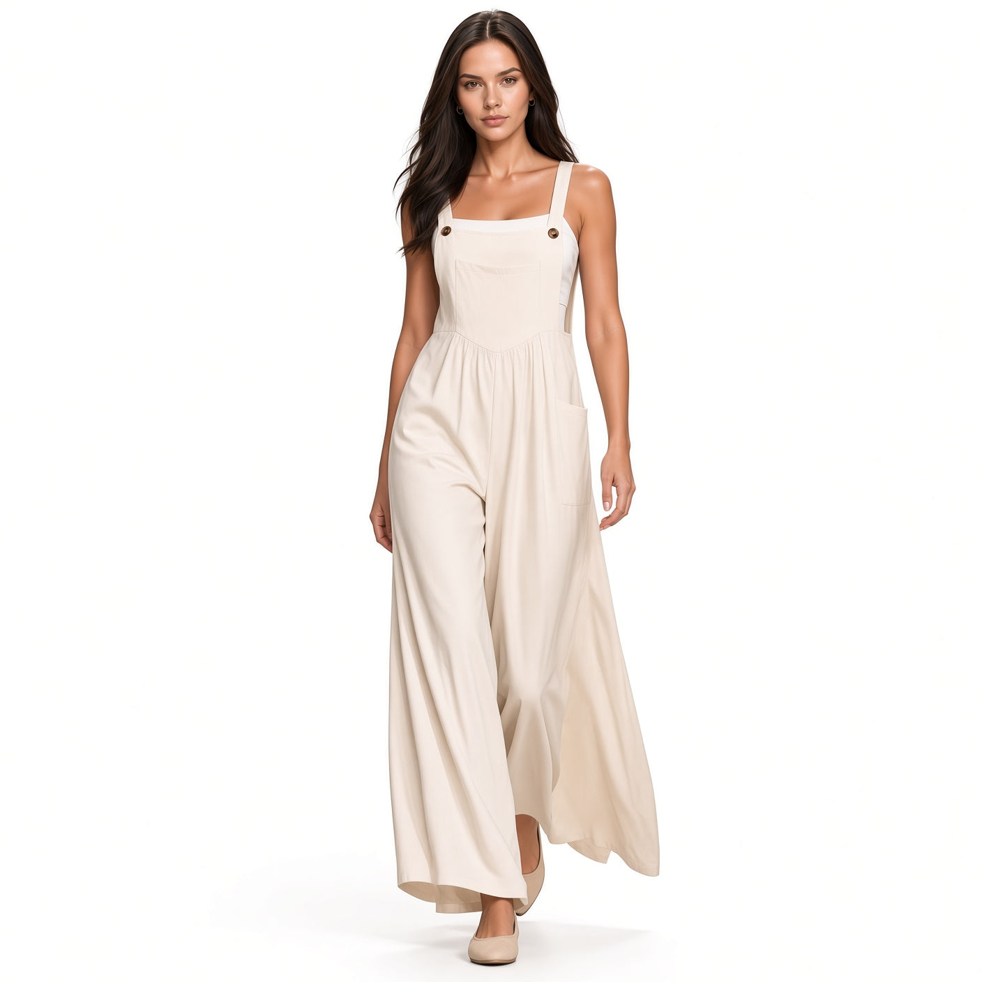 Mono Elegante Sin Mangas Tela Fresca Con Botones Pantalón Holgado Casual Moda Mujer En Tendencia