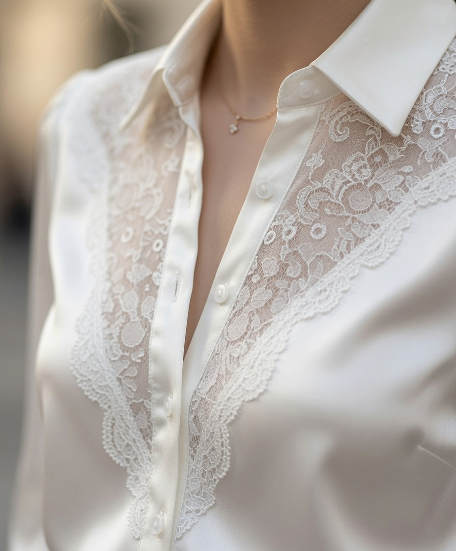 Blusa Elegante De Satén De Encaje Manga Larga Casual Formal Moda Mujer En Tendencia 1 Tono Mas