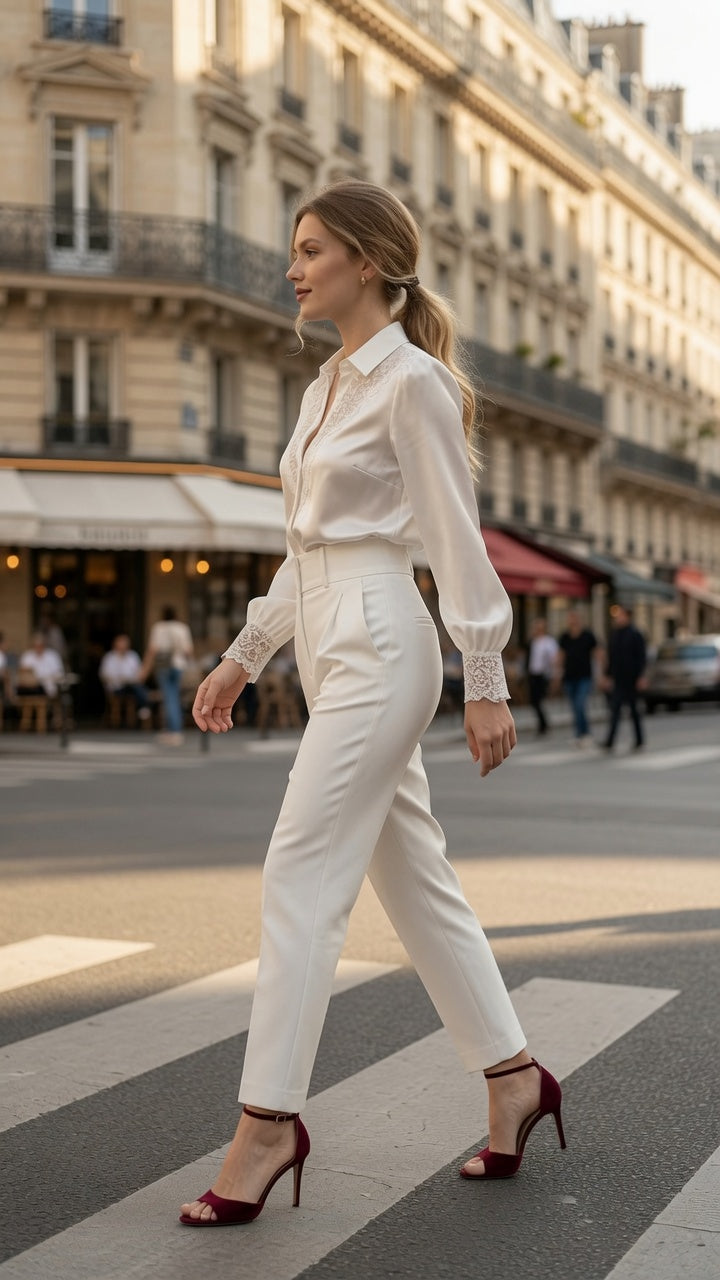 Blusa Elegante De Satén De Encaje Manga Larga Casual Formal Moda Mujer En Tendencia 1 Tono Mas