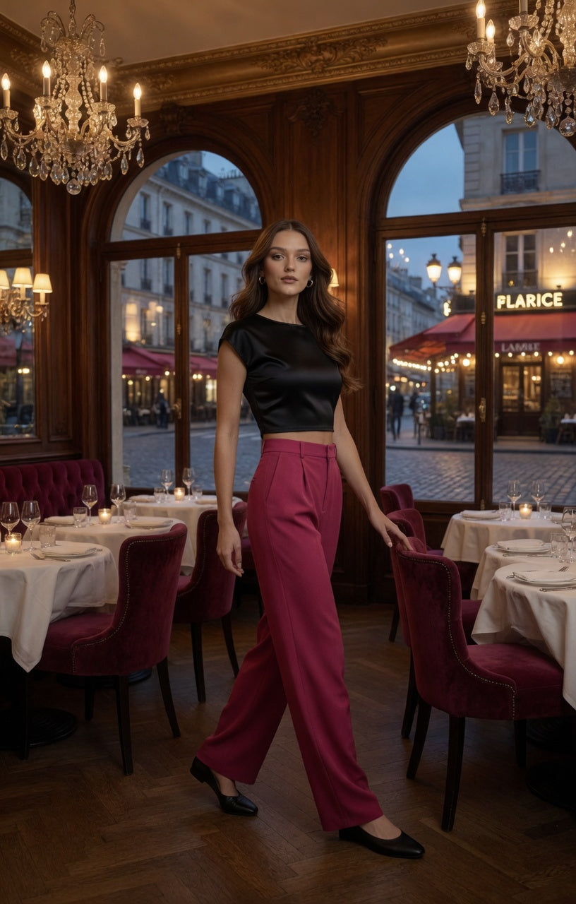 Pantalón Elegante Para Mujer Pierna Ancha Corte de Cintura Alta Casual Moda Mujer En Tendencia