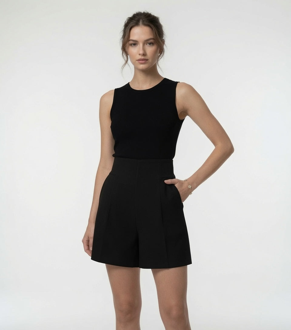 Elegante Shorts / Pantalón Corto Para Mujer Casual Cintura Alta Pierna Ancha De Gasa Moda Mujer En Tendencia 1 Tono Mas