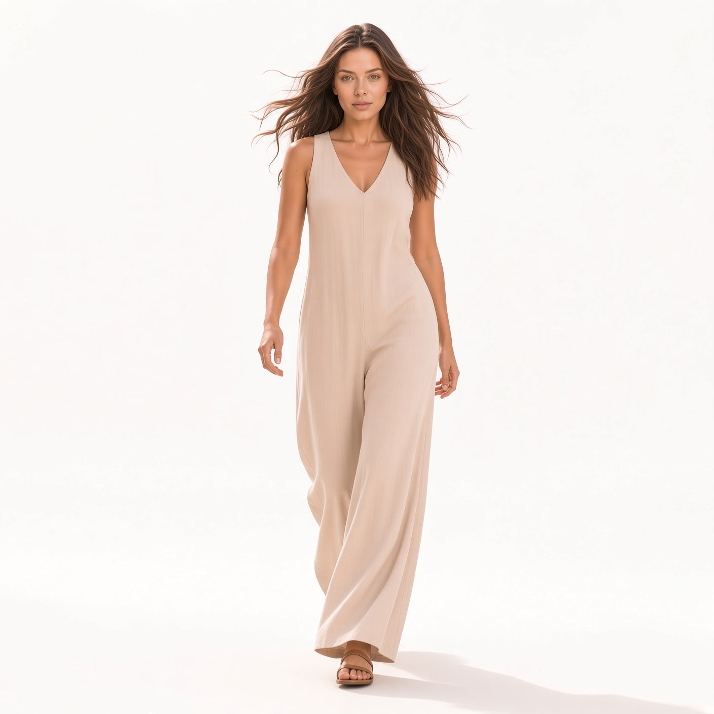 Mono Elegante Casual Holgado Pantalón Ancho Tela Fresca Moda Mujer En Tendencia